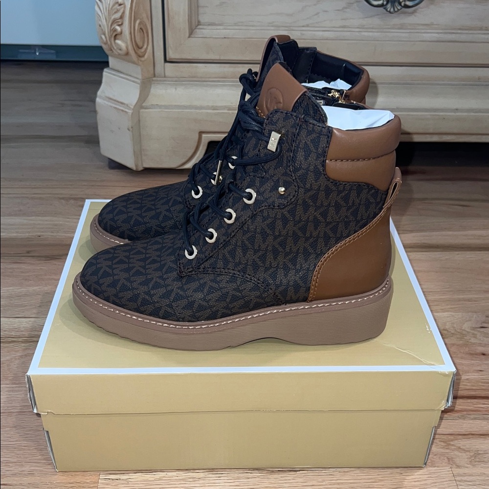 Michael Kors Black and Brown Combat Boots